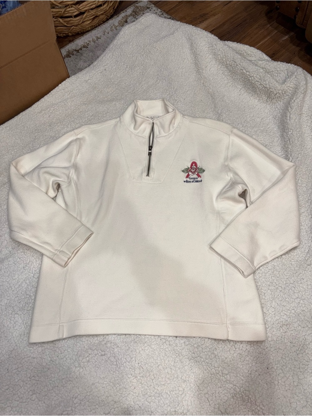 Tommy Bahama Cream Half-Zip Fleece with Embroidered Crest